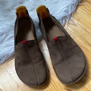 Vivo Barefoot Leather Brown Ababa Slip On Loafers with Red Accent